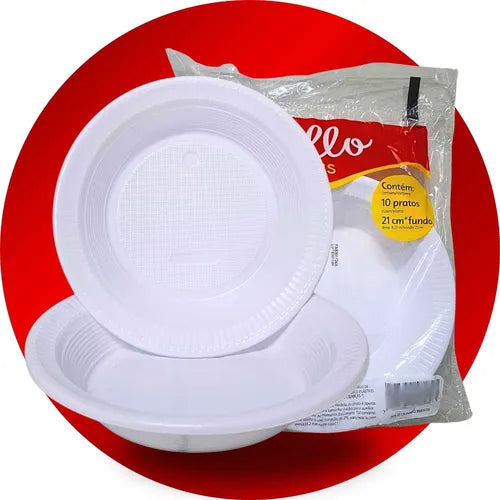Prato Fundo 21cm 8,27in Branco C/ 10uni