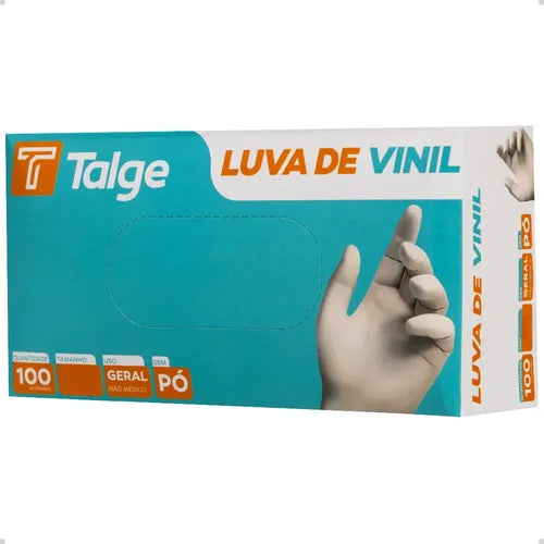 Luva de Vinil Sem Pó e com Pó Descartável - Talge | 100 unds