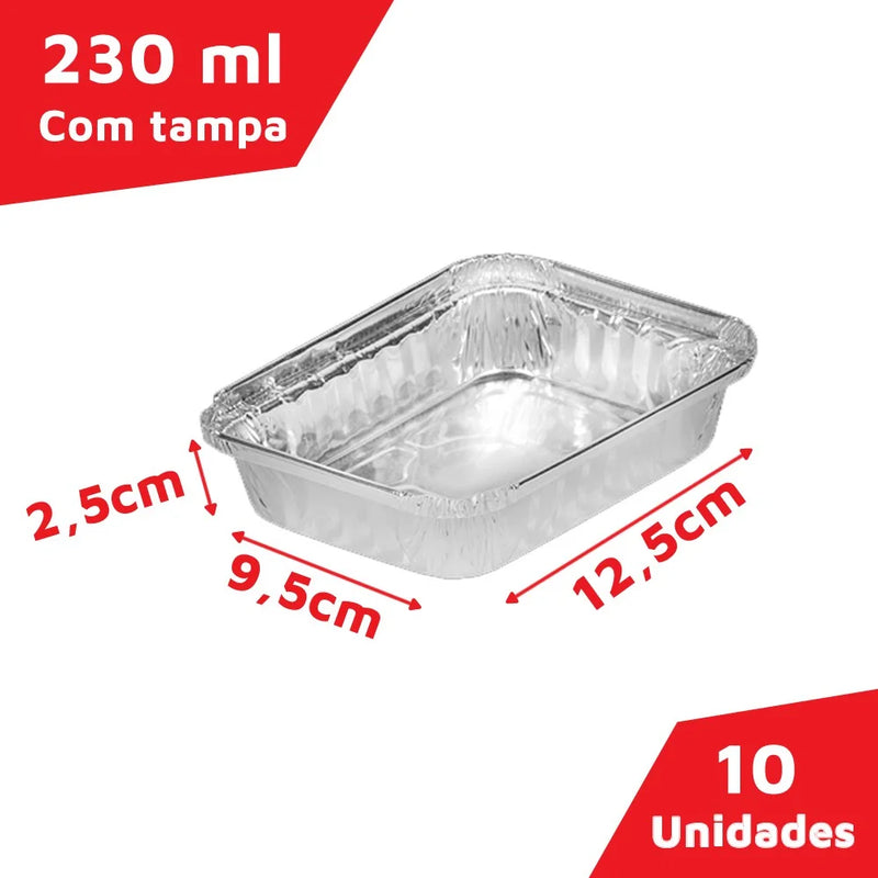 Pote de Alumínio Descartável C/ Tampa 230ml - 10un