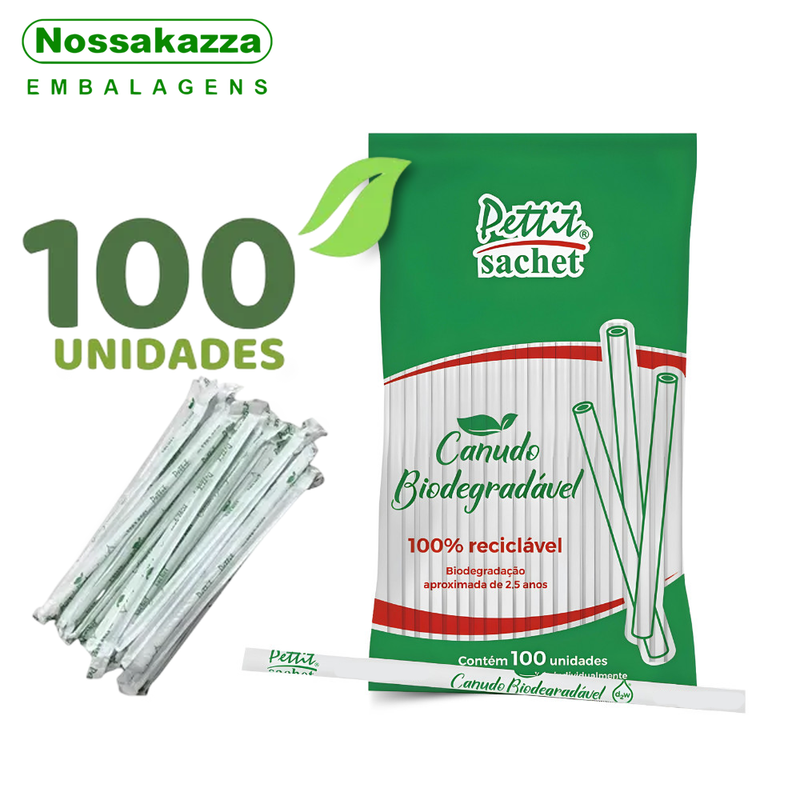 Canudo 8x210mm Biodegradável Transparente 100un